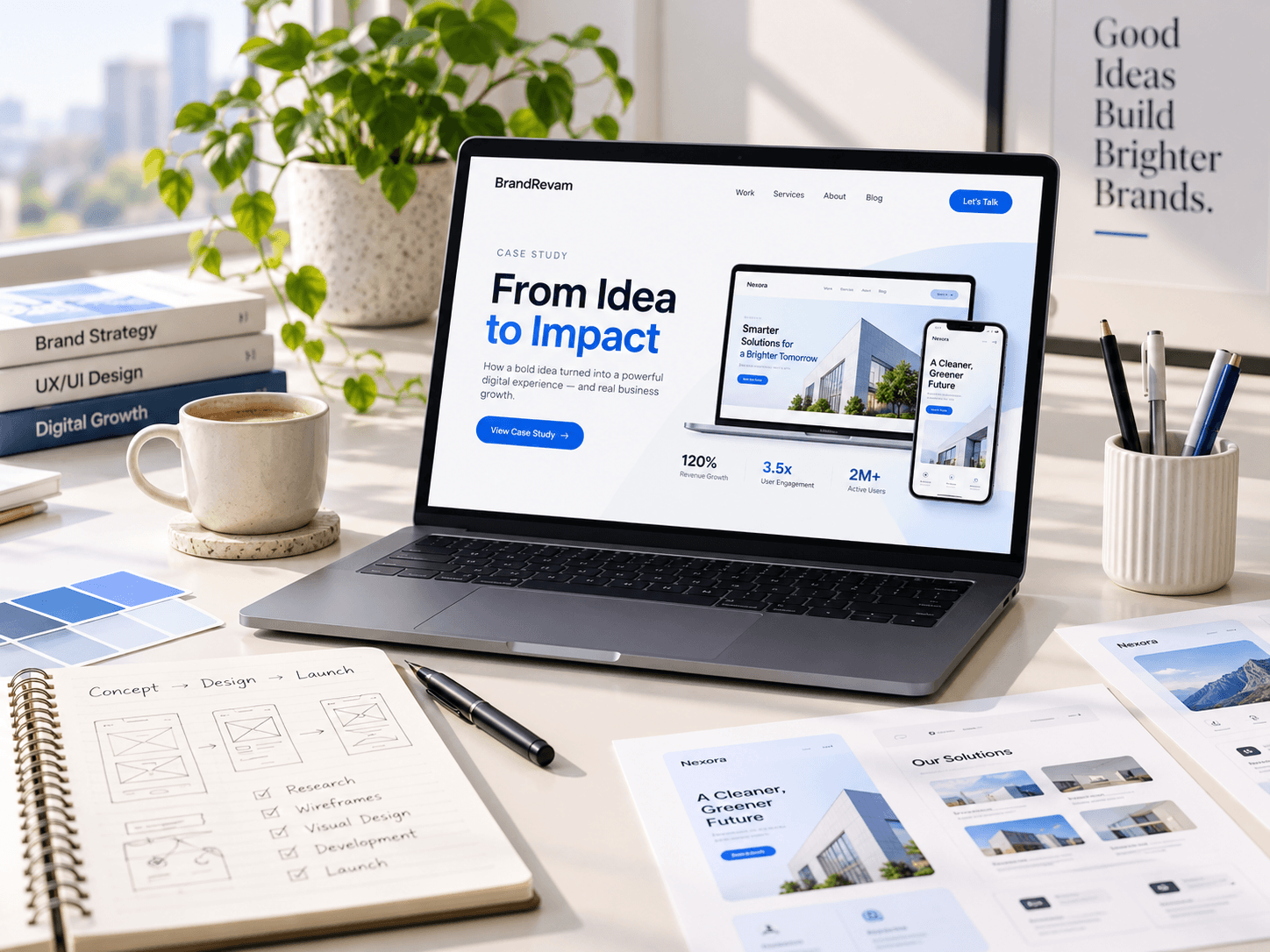 Laptop showing the From Idea to Impact case study website