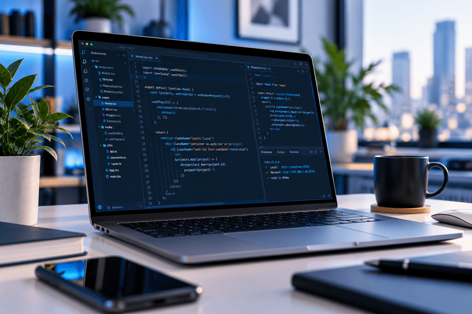Developer laptop with code